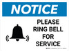 Notice: Please Ring Bell For Service Landscape with Icon - Wall Sign
