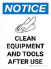 Notice: Clean Equipment and Tools After Use Portrait with Icon - Wall Sign Notice: Clean Equipment and Tools After Use Portrait with Icon - Wall Sign