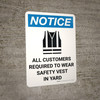 Notice: Customers Required to Wear Safety Vest in Yard Portrait with Icon - Wall Sign Notice: Customers Required to Wear Safety Vest in Yard Portrait with Icon - Wall Sign