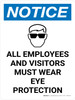 Notice: Employees and Visitors Must Wear Eye Protection Portrait with Icon - Wall Sign