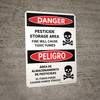 Danger: Pesticide Storage Area Fire Bilingual Spanish Portrait - Wall Sign