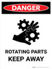 Danger: Rotating Parts Keep Away Portrait - Wall Sign Danger: Rotating Parts Keep Away Portrait - Wall Sign