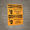 Warning: High Voltage Electrical Room Bilingual Spanish Portrait With Icon - Wall Sign