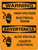Warning: High Voltage Electrical Room Bilingual Spanish Portrait With Icon - Wall Sign