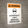 Warning: Ultraviolet Light - Wear Eye Protection Portrait With Icon - Wall Sign Warning: Ultraviolet Light - Wear Eye Protection Portrait With Icon - Wall Sign