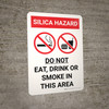 Silica Hazard Do Not Eat Drink Or Smoke In Area Portrait With Icon - Wall Sign Silica Hazard Do Not Eat Drink Or Smoke In Area Portrait With Icon - Wall Sign