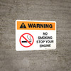 Warning: No Smoking - Stop Your Engine Landscape With Icon - Wall Sign
