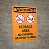 Warning: Storage Area - No Smoking Open Flame Portrait With Icon - Wall Sign