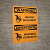 Warning: Moving Machinery Bilingual Spanish Portrait With Icon - Wall Sign Warning: Moving Machinery Bilingual Spanish Portrait With Icon - Wall Sign