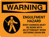 Warning: Engulfment Hazard Body Harness Must Be Worn Landscape With Icon - Wall Sign Warning: Engulfment Hazard Body Harness Must Be Worn Landscape With Icon - Wall Sign