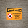 Warning: No Trespassing Firearms In Use Keep Out Landscape With Icon - Wall Sign Warning: No Trespassing Firearms In Use Keep Out Landscape With Icon - Wall Sign