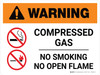 Warning: Compressed Gas - No Smoking/No Open Flame Landscape White With Icon - Wall Sign