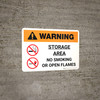 Warning: Storage Area - No Smoking or Open Flame Landscape White With Icon - Wall Sign