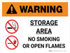 Warning: Storage Area - No Smoking or Open Flame Landscape White With Icon - Wall Sign