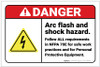 Danger: Arc Flash and Shock Hazard - Follow All Requirements with Hazard Icon Landscape - Label