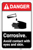 Danger: Corrosive - Avoid Contact With Eyes and Skin ANSI with Icon Portrait - Label