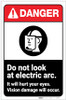 Danger: Do Not Look at Electric Arc - Vision Damage Will Occur ANSI with Icon Portrait - Label