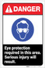 Danger: Eye Protection Required In Area - Serious Injury Will Result ANSI with Icon Portrait - Label Danger: Eye Protection Required In Area - Serious Injury Will Result ANSI with Icon Portrait - Label
