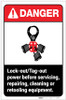 Danger: Lockout/Tagout Power Before Servicing/Repairing/Cleaning/Retooling Equipment ANSI with Icon Portrait - Label