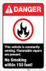 Danger: Vehicle is Constantly Venting - No Smoking Within 150 Ft ANSI with Icon Portrait - Label