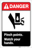 Danger: Pinch Points - Watch Your Hands ANSI with Icon Portrait - Label Danger: Pinch Points - Watch Your Hands ANSI with Icon Portrait - Label
