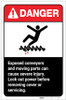 Danger: Exposed Conveyors and Moving Parts Can Cause Injurty ANSI Portrait - Label