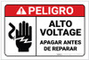 Danger: Spanish High Voltage Turn Power Off Servicing Spanish ANSI Landscape - Label