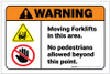 Warning: Moving Forklifts In This Area No Pedestrians ANSI Landscape - Label Warning: Moving Forklifts In This Area No Pedestrians ANSI Landscape - Label
