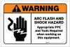 Warning: Warning Shock Hazard PPE Tools Required ANSI with Icon Landscape - Label