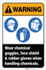 Warning: Wear Chemical Goggles Face Shield Rubber Gloves ANSI Portrait - Label Warning: Wear Chemical Goggles Face Shield Rubber Gloves ANSI Portrait - Label