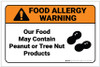 Warning: Our Food May Contain Peanut or Tree Nut Products with Icon Landscape - Label