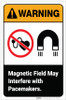 Warning: Magnetic Field May Interfere With Pacemakers with Icon Portrait - Label