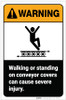 Warning: Walking Standing On Conveyor Covers Cause Injury Portrait - Label