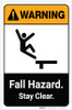 Warning: Fall Hazard Stay Clear with Icon Portrait ANSI - Label
