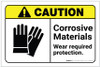 Caution: Corrosive Materials - Wear Required Protection ANSI Landscape - Label Caution: Corrosive Materials - Wear Required Protection ANSI Landscape - Label