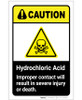 Caution: Hydrochloric Acid - Improper Contact Will Result in Injury/Death ANSI Portrait - Label