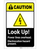 Caution: Look Up Power Lines Overhead ANSI Portrait - Label Caution: Look Up Power Lines Overhead ANSI Portrait - Label