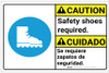 Caution: Safety Shoes Required Caution Bilingual Spanish Sign Landscape - Label