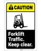 Caution: Forklift Traffic Keep Clear With Graphic ANSI Portrait - Label