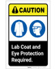 Caution: Lab Coat And Eye Protection Required ANSI Portrait - Label