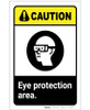 Caution: PPE Eye Protection Area With Graphic ANSI Portrait - Label