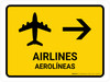 Airlines With Right Arrow Yellow Bilingual Spanish Landscape - Wall Sign
