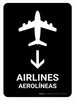Airlines With Down Arrow Black Bilingual Spanish Portrait - Wall Sign