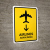 Airlines With Down Arrow Yellow Bilingual Spanish Portrait - Wall Sign Airlines With Down Arrow Yellow Bilingual Spanish Portrait - Wall Sign