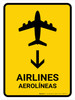 Airlines With Down Arrow Yellow Bilingual Spanish Portrait - Wall Sign Airlines With Down Arrow Yellow Bilingual Spanish Portrait - Wall Sign