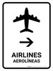 Airlines With Right Arrow White Bilingual Spanish Portrait - Wall Sign