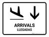 Arrivals With Down Arrow White Bilingual Spanish Landscape - Wall Sign