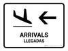 Arrivals With Left Arrow White Bilingual Spanish Landscape - Wall Sign