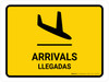 Arrivals Yellow Bilingual Spanish Landscape - Wall Sign Arrivals Yellow Bilingual Spanish Landscape - Wall Sign