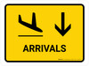 Arrivals With Down Arrow Yellow Landscape - Wall Sign